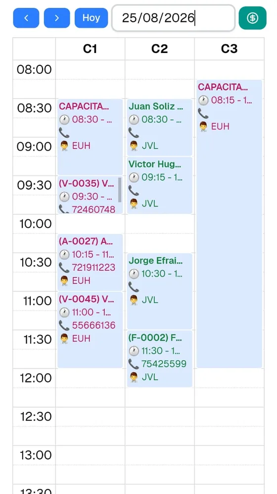 Agenda de citas dentales de ASSILEM vista desde el celular