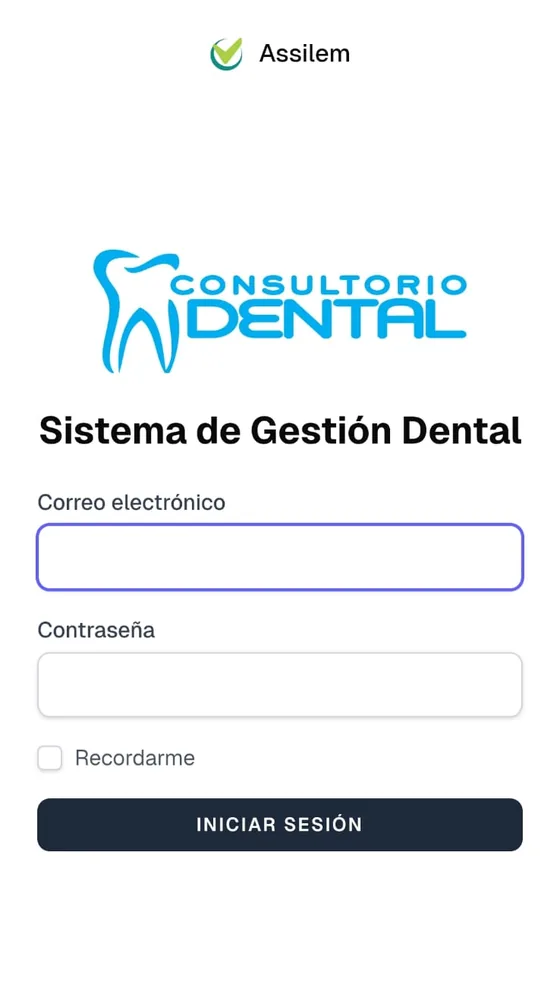 Inicio de sesión del sistema de gestión dental ASSILEM desde el celular